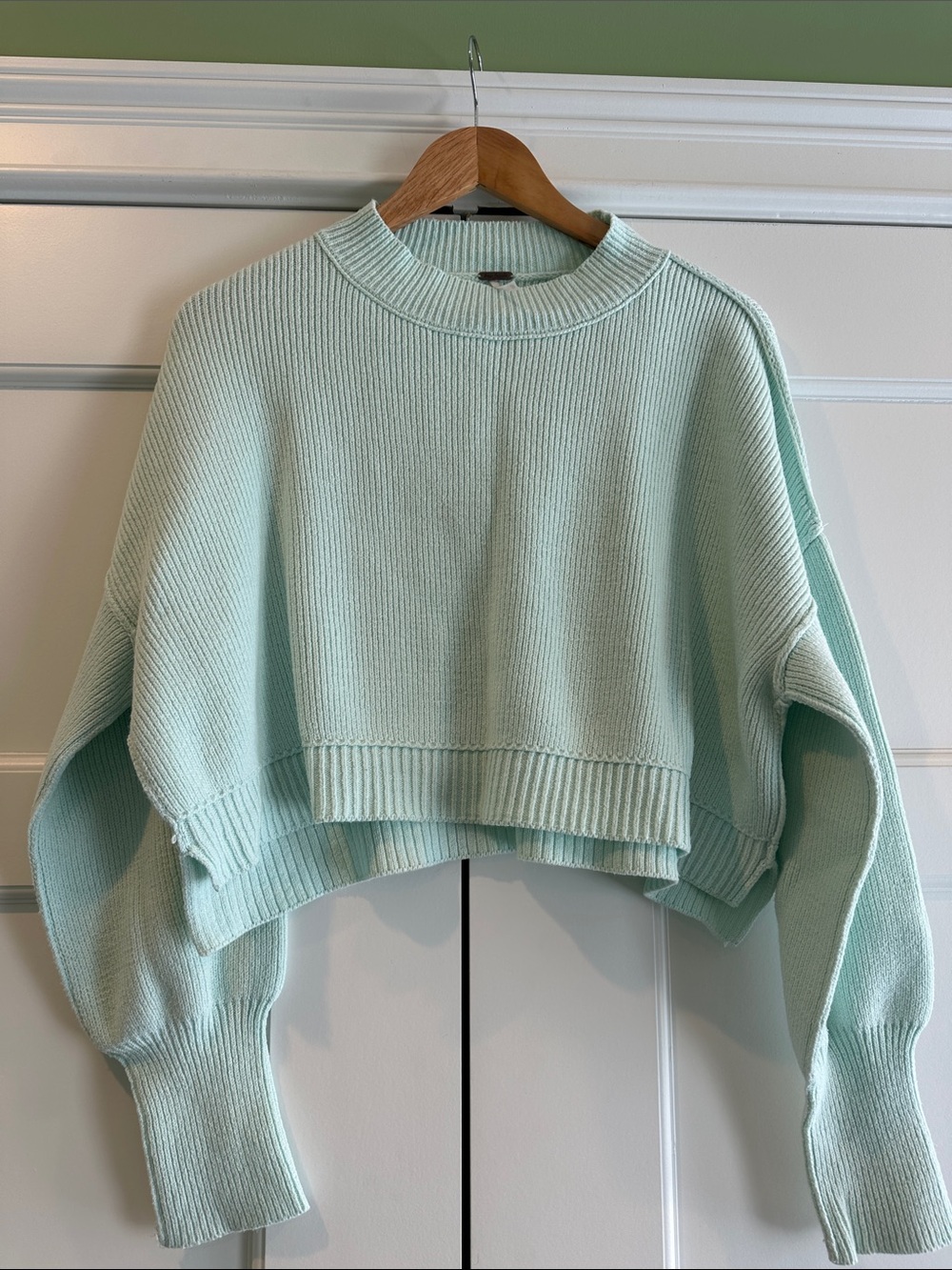Free People Cropped Crewneck Sweater in Mint